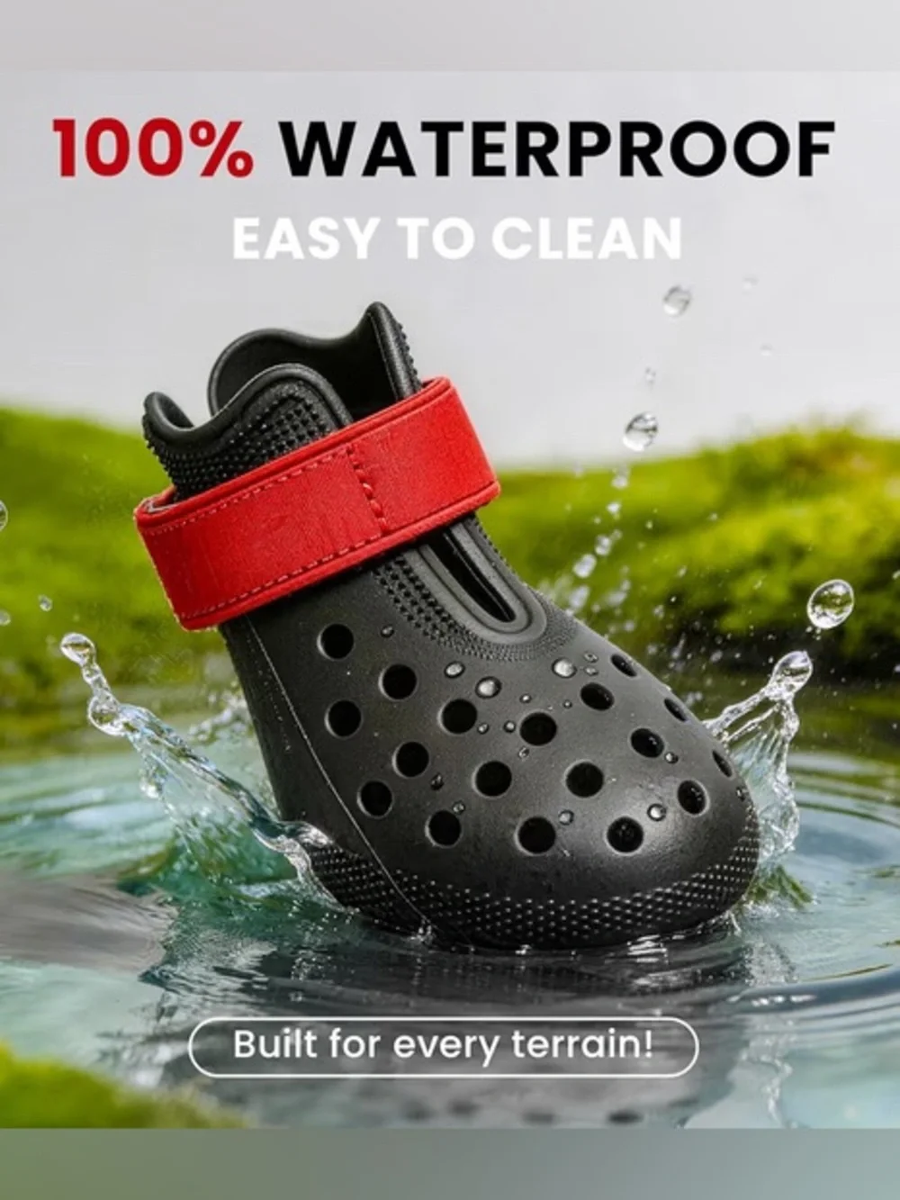 New- Medium Rubber protection Black Pet Boots with Red Straps - 4 Pack